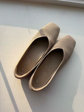 Women's Beige Ribbed Knit Flats